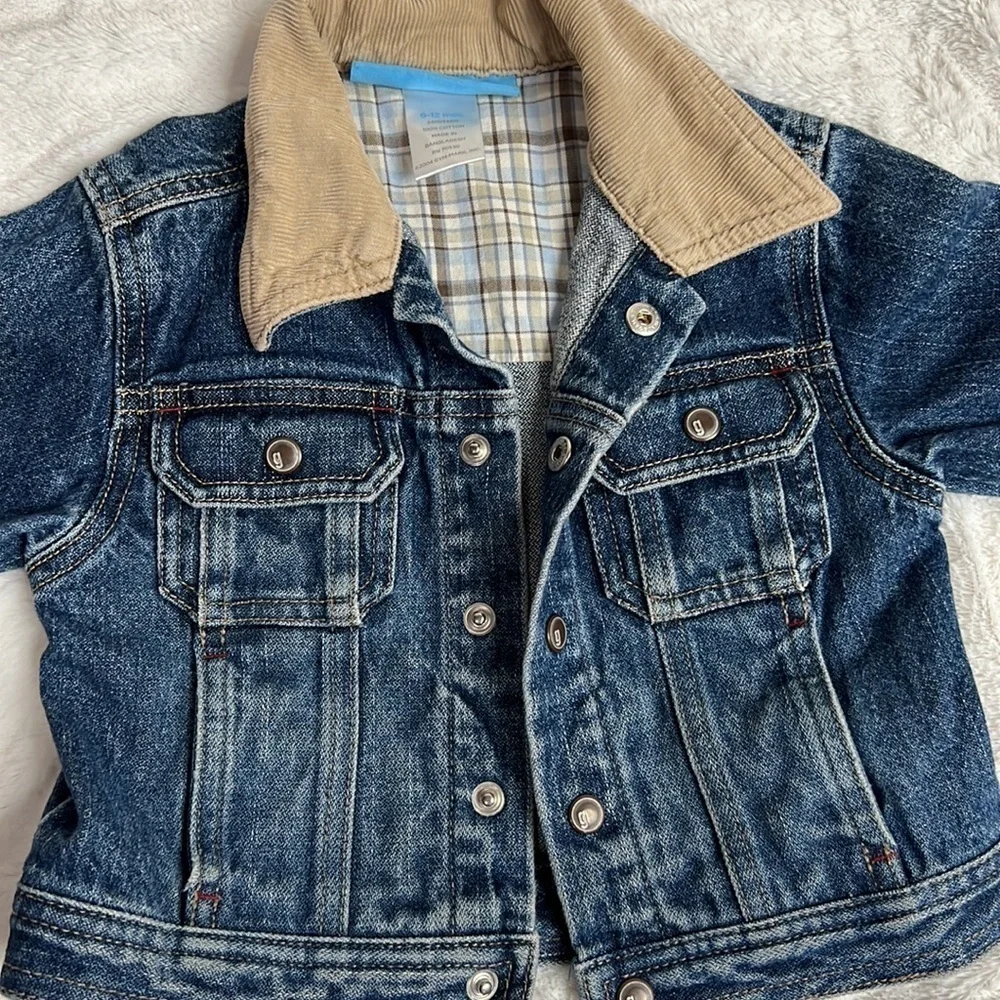 Gymboree Trucker Blue Jean Denim With Tan Corduroy Collar Jacket- Size 6-12 mos.